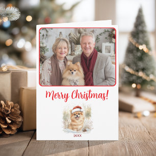 水彩ポメラニア犬イラストレーションメリークリスマス カード