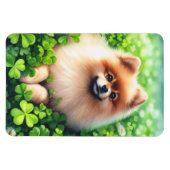 水彩ポメラニア犬グリーンシャームロックフレキシブル マグネット (横)