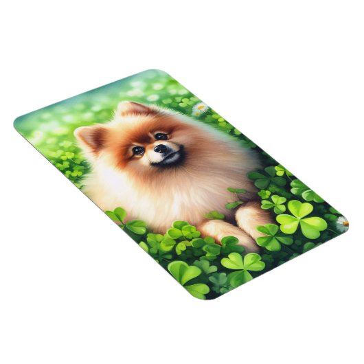 水彩ポメラニア犬グリーンシャームロックフレキシブル マグネット (右側)