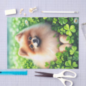 水彩ポメラニア犬シャムロックデクページ 薄葉紙 (クラフト)