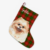 水彩ポメラニア犬 パーソナライズされた ラージクリスマスストッキング (正面 (吊り時))
