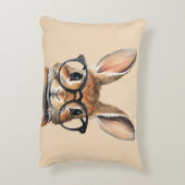 水彩ポートレートかわいい眼鏡つきウサギ アクセントクッション (裏面(縦))