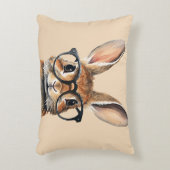 水彩ポートレートかわいい眼鏡つきウサギ アクセントクッション (正面(垂直))