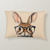 水彩ポートレートかわいい眼鏡つきウサギ アクセントクッション (裏面)