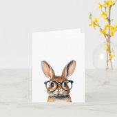 水彩ポートレートかわいい眼鏡つきウサギ カード (黄色い花)