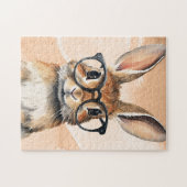 水彩ポートレートかわいい眼鏡つきウサギ ジグソーパズル (横)