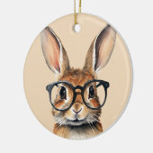 水彩ポートレートかわいい眼鏡つきウサギ セラミックオーナメント (左)