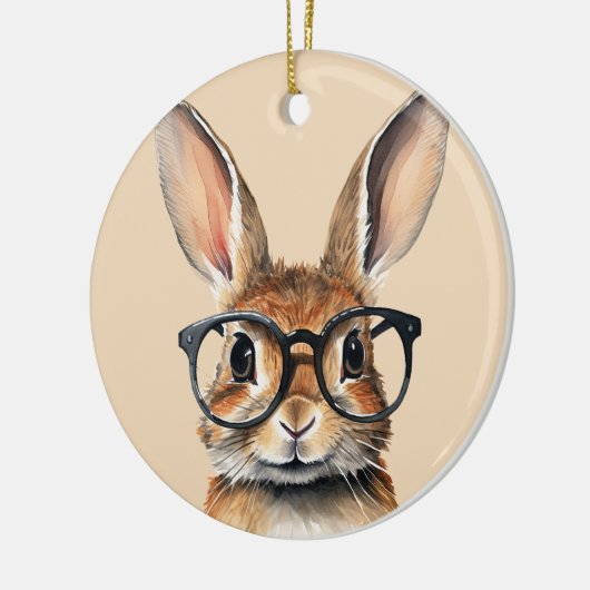 水彩ポートレートかわいい眼鏡つきウサギ セラミックオーナメント (左)