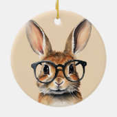水彩ポートレートかわいい眼鏡つきウサギ セラミックオーナメント (裏面)