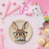 水彩ポートレートかわいい眼鏡つきウサギ ペーパープレート (パーティー)