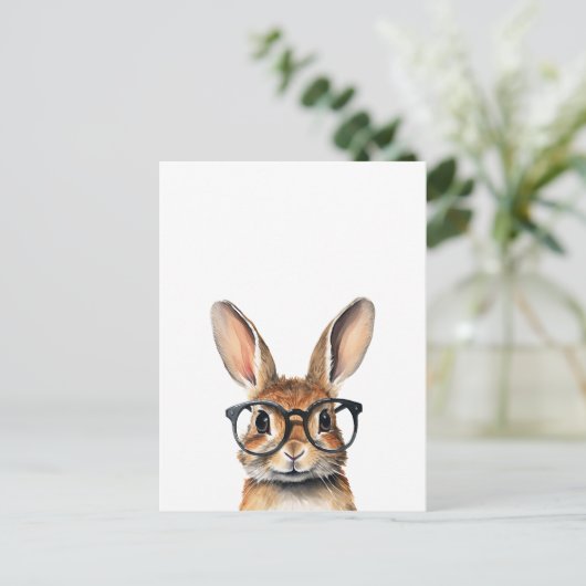水彩ポートレートかわいい眼鏡つきウサギ ポストカード (スタンド正面)