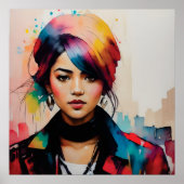 水彩ポートレートミニマルイラストレーションアニメ ポスター (正面)