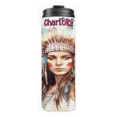 水彩ポートレート先住民アメリカンヘアドレ タンブラー (正面)