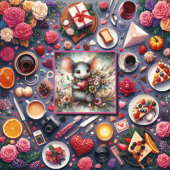 水彩マウス花花花束ハートバレンタイン シーズンカード