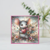 水彩マウス花花花束ハートバレンタイン シーズンカード (スタンド正面)