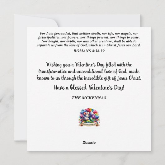 水彩マウス花花花束ハートバレンタイン シーズンカード (裏面)