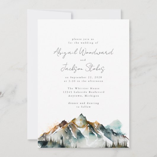 水彩マウンテンズエバーグリーンフォレ結婚スト 招待状 (正面)