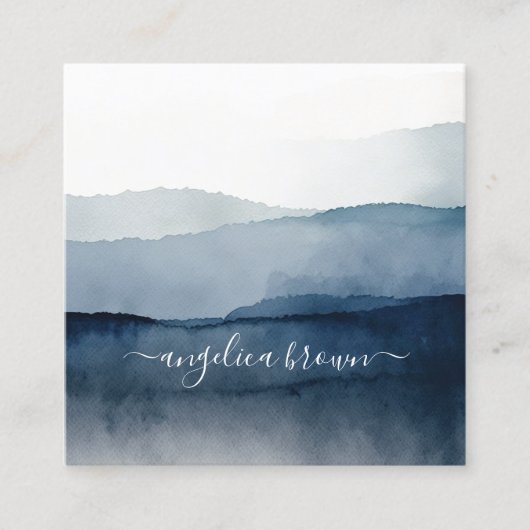 水彩マウンテンズカード – 自然インスパイアデザイン スクエア名刺 (正面)