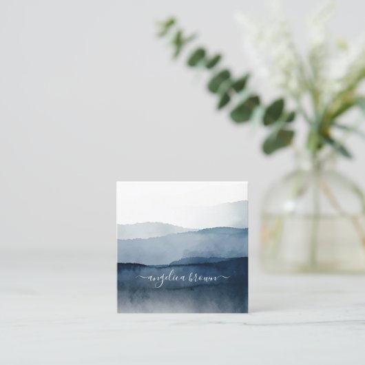 水彩マウンテンズカード – 自然インスパイアデザイン スクエア名刺 (スタンド正面)