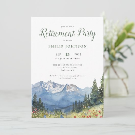 水彩マウンテンフォトリタイアパーティー 招待状 (スタンド正面)