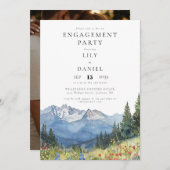 水彩マウンテンフラワーフォト婚約パーティ 招待状 (正面/裏面)