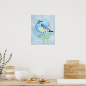 水彩マウンテンブルーバードバードアート自然 ポスター (キッチン)