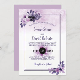 水彩マウーブフローラエレガント春の結婚式 招待状