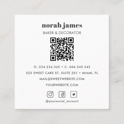 水彩マカロンスイートケーキソーシャルアイコンQRコード スクエア名刺 (裏面)