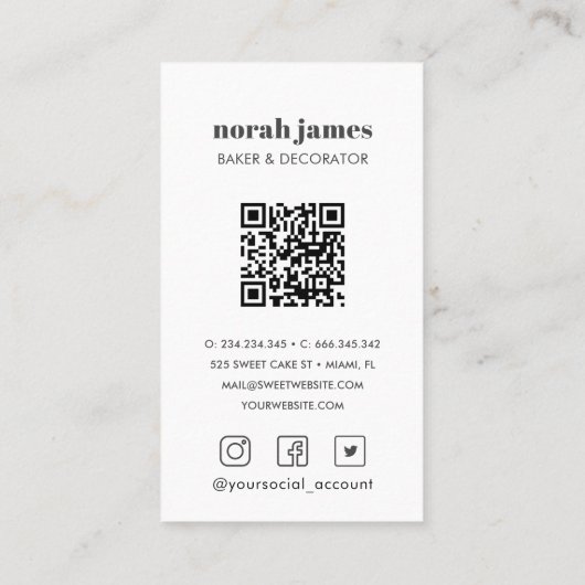 水彩マカロンスイートケーキソーシャルアイコンQRコード 名刺 (裏面)