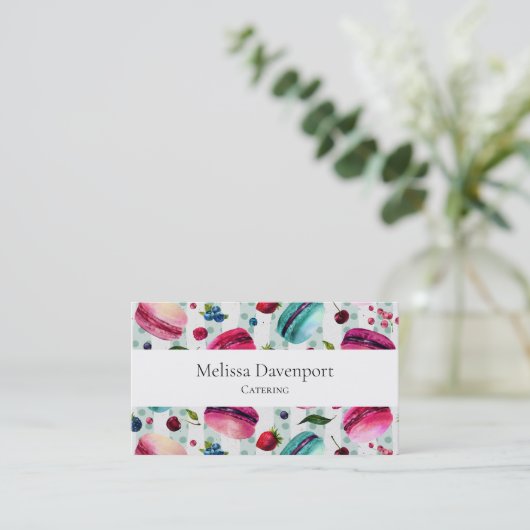 水彩マカロンフランスのペストリー 名刺 (スタンド正面)