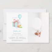 水彩マカロン男の赤ちゃん誕生日パーティー写真 招待状 (正面)