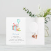 水彩マカロン男の赤ちゃん誕生日パーティー写真 招待状 (スタンド正面)