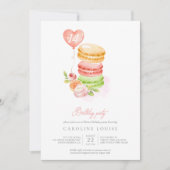 水彩マカロン誕生日パーティーへの招待 招待状 (正面)