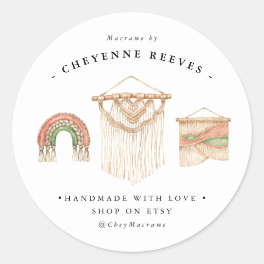 水彩マクラメロゴ |ビジネステッカー ラウンドシール (正面)