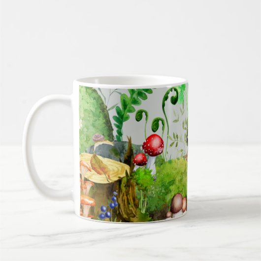 水彩マグと森きのこ植物の緑 コーヒーマグカップ (左)