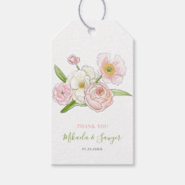 水彩マグノリアと牡丹結婚の感謝 ギフトタグ