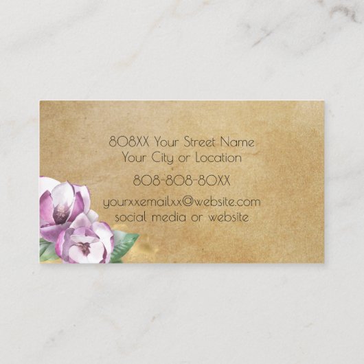 水彩マグノリアと金ゴールドオン素朴パーチメント 名刺 (裏面)
