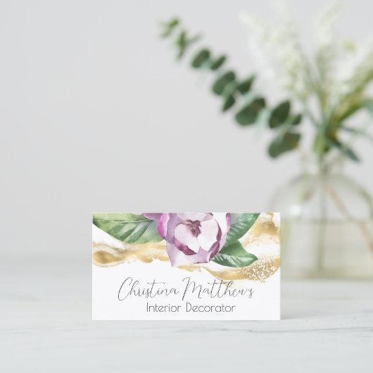 水彩マグノリアと金ゴールド 名刺 (スタンド正面)