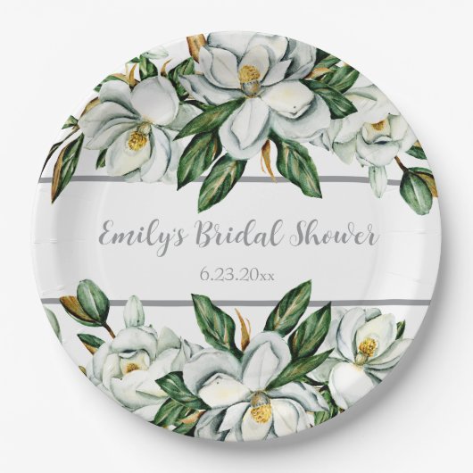 水彩マグノリアグリーンウェディング ペーパープレート (正面)
