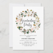 水彩マグノリアコットンリース卒業パーティー 招待状 (正面)