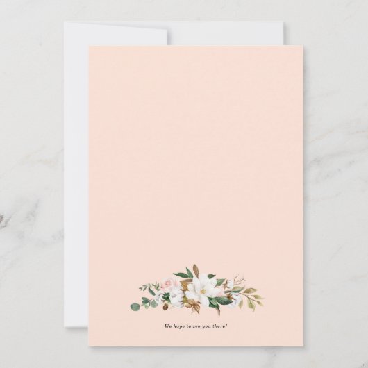 水彩マグノリアコットンリース誕生日パーティー 招待状 (裏面)