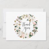 水彩マグノリアスとコットンリース結婚ズ サンキューカード (正面)