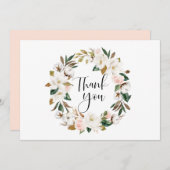 水彩マグノリアスとコットンリース結婚ズ サンキューカード (正面/裏面)