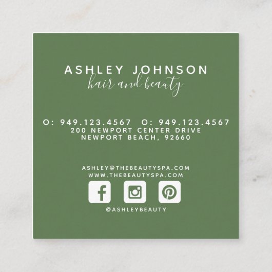 水彩マグノリアスクリプトタイポグラフィ赤面ブラック スクエア名刺 (裏面)