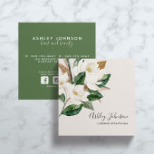 水彩マグノリアスクリプトタイポグラフィ赤面ブラック スクエア名刺