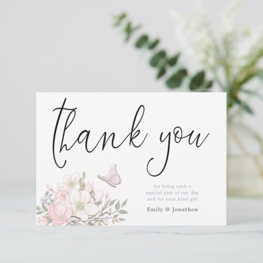 水彩マグノリアススタイリッシュスクリプト写真 サンキューカード (スタンド正面)