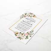 水彩マグノリアスバラ写真結婚の金ゴールド 箔招待状 (回転した状態)