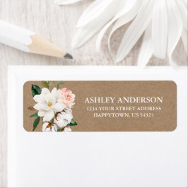 水彩マグノリアスバラ差出人住所クラフト ラベル