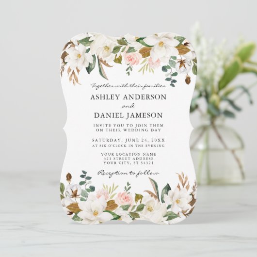 水彩マグノリアスバラ結婚ズセージグリーン 招待状 (スタンド正面)