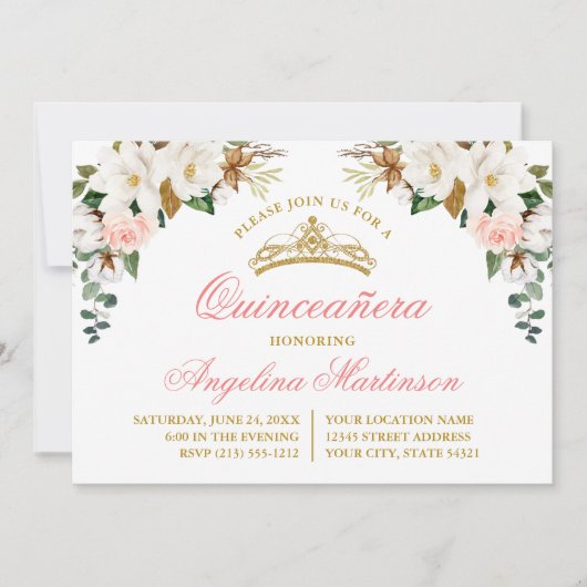 水彩マグノリアスピンクローズキンセアニェラ 招待状 (正面)